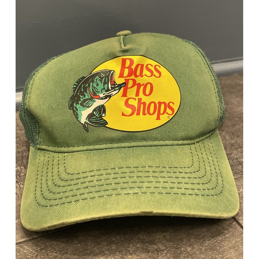 Bass Pro Shops Trucker Hat Mesh Cap - Faded Green Y2K Look